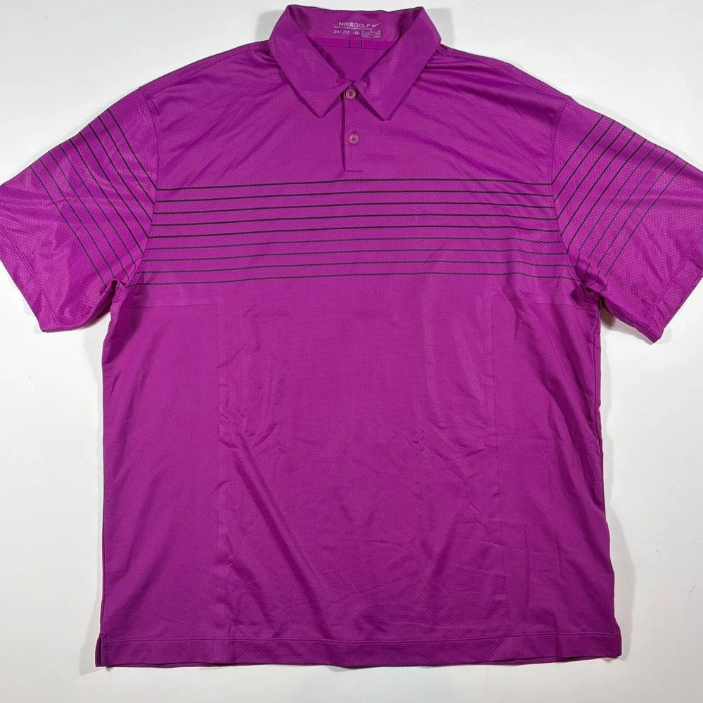 Nike Golf Polo Shirt Mens XL Dri-FIT Striped Purple Performance Lightweight